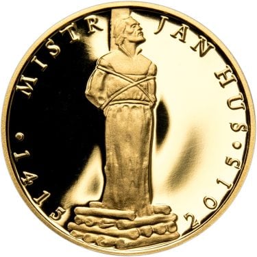 Náhled Averzní strany - Sada zlatého dukátu a stříbrného odražku Jan Hus - II. - b.k.