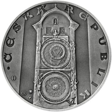 Náhled Reverzní strany - Nevydané mince Jiřího Harcuby - Sestrojení Staroměstského orloje 34mm stříbro patina