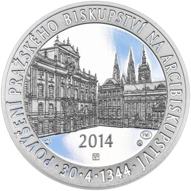 Náhled Averzní strany - Povýšení pražského biskupství na arcibiskupství - 670 let - 28 mm stříbro Proof