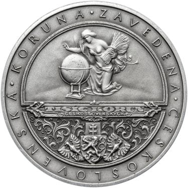 Náhled Reverzní strany - Zavedení československé koruny  - 95. výročí stříbro patina